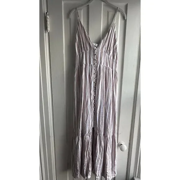 Abercrombie & Fitch Linen-Blend Striped Maxi Dress – Size Large - Picture 2 of 8